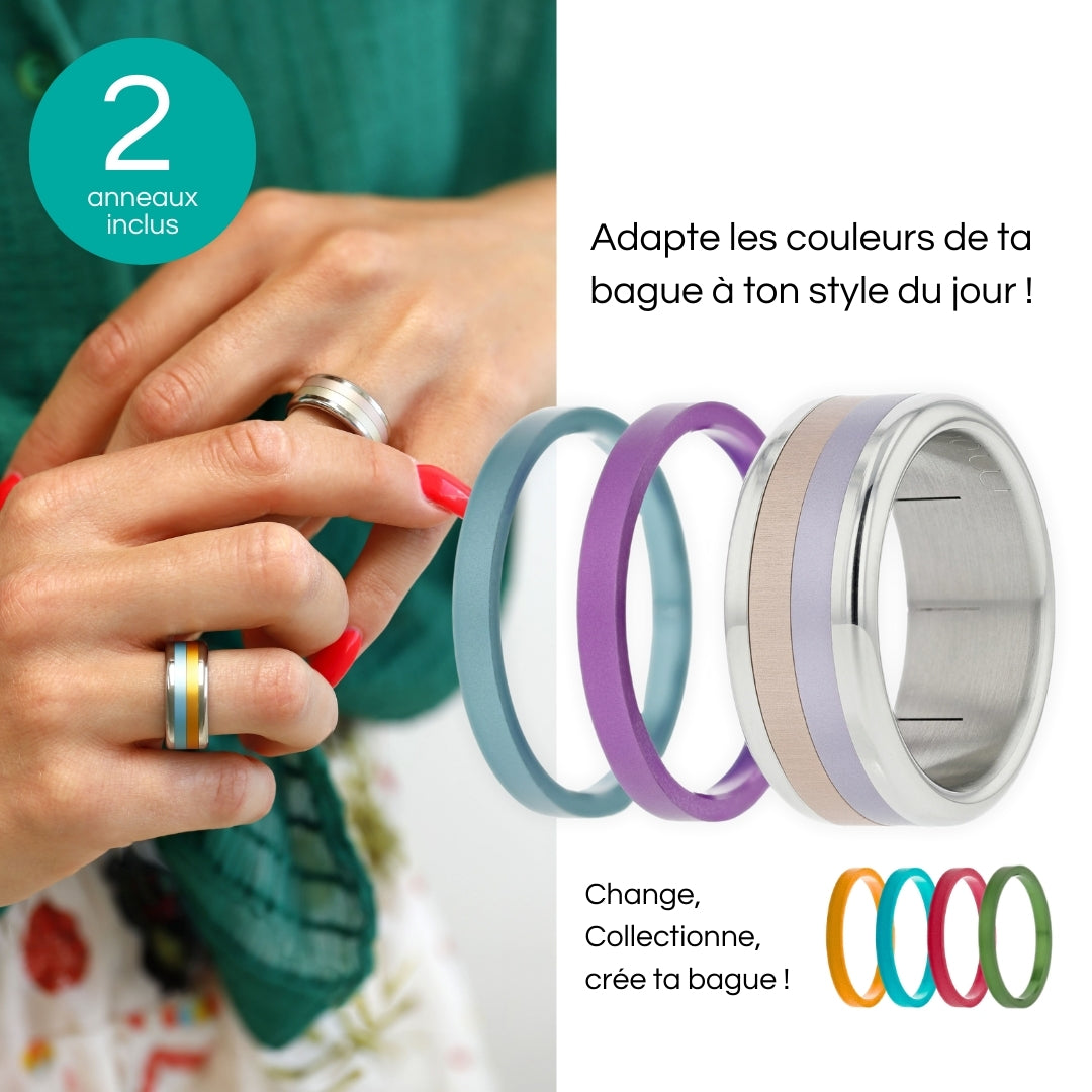 Bague Acier Interchangeable Coffret 2 Anneaux Colores Mood Collection