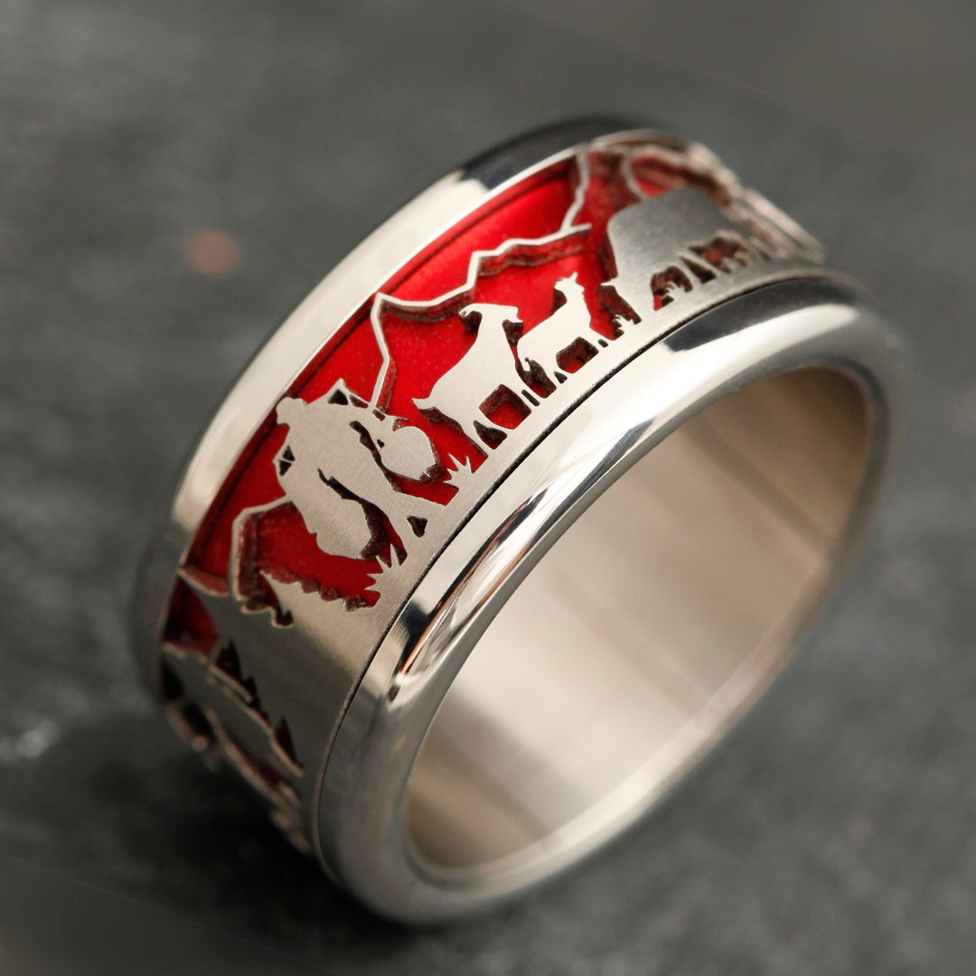 bague mood interchangeable avec motif en acier inoxydable suisse poya et couleur rouge