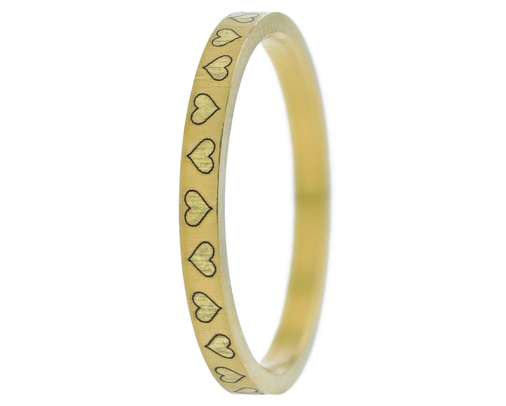 ❤️ Anneau (addon medium) "amour unisson" en acier, finition yellow gold, gravé de coeurs