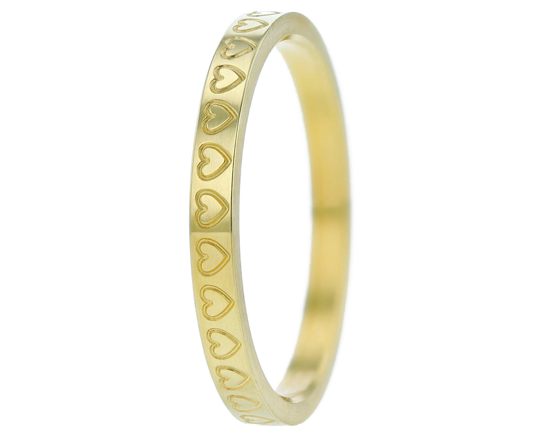 ❤️ Anneau (addon medium) "amour unisson" en acier, finition yellow gold, gravé de coeurs