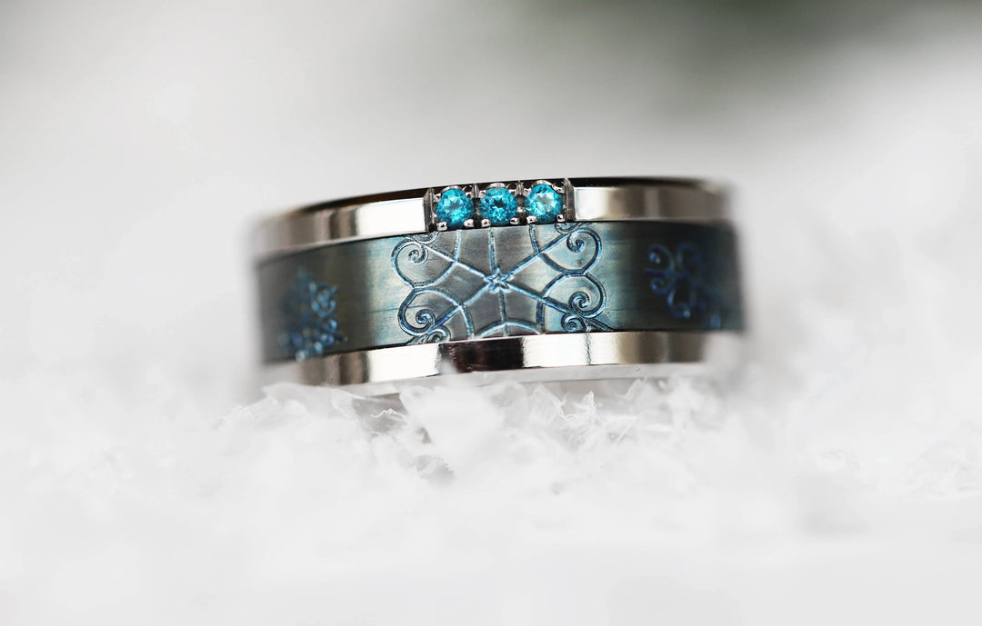 Anneau (addon ou addon deux tiers ) pour bague mood en acier bleu, Flocon, collection Noël 2024