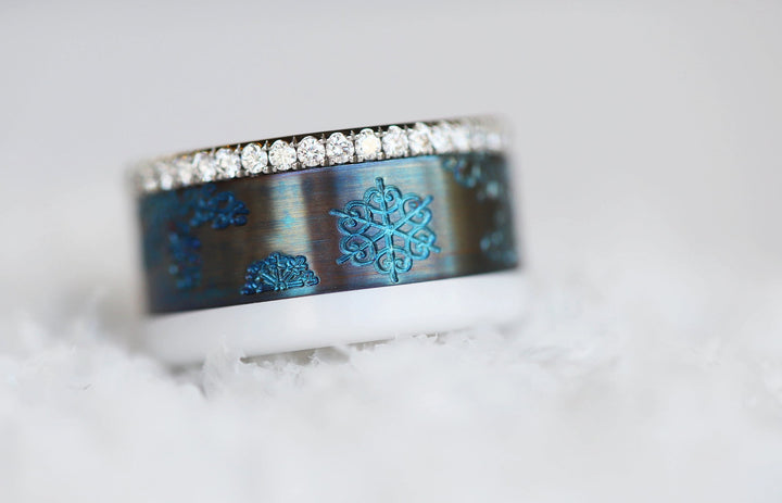 Anneau (addon ou addon deux tiers ) pour bague mood en acier bleu, Flocon, collection Noël 2024