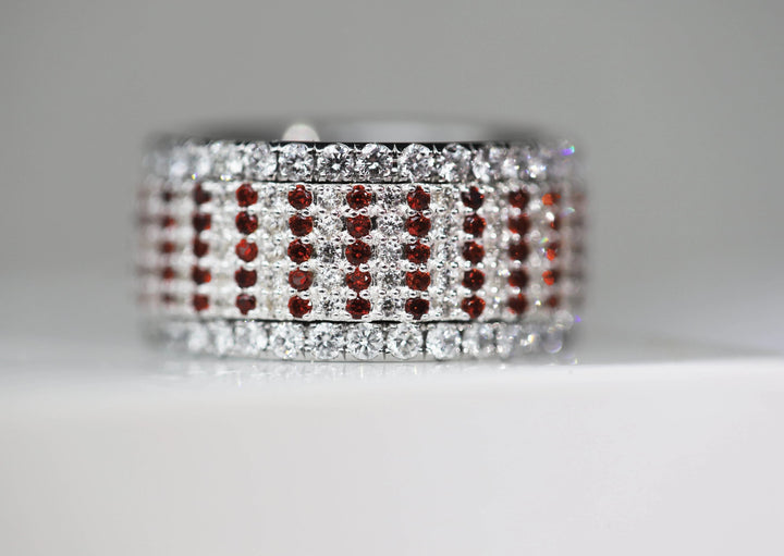 Inner ring (addon) in 925 silver set with red and white zirconia gems "Enchanted Christmas"