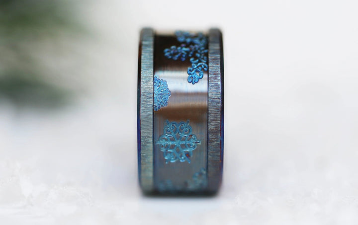 Anneau (addon ou addon deux tiers ) pour bague mood en acier bleu, Flocon, collection Noël 2024