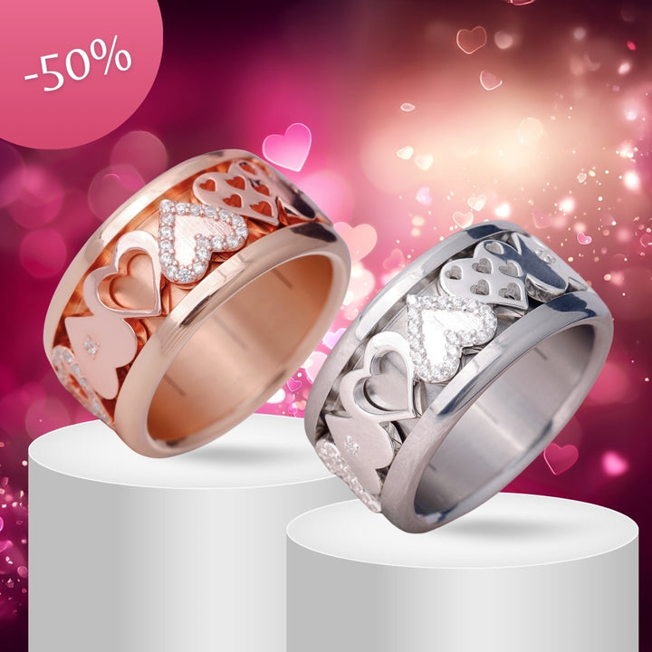 Bague mood complète en argent First Love avec zircons brillants - bijou en argent pour femme