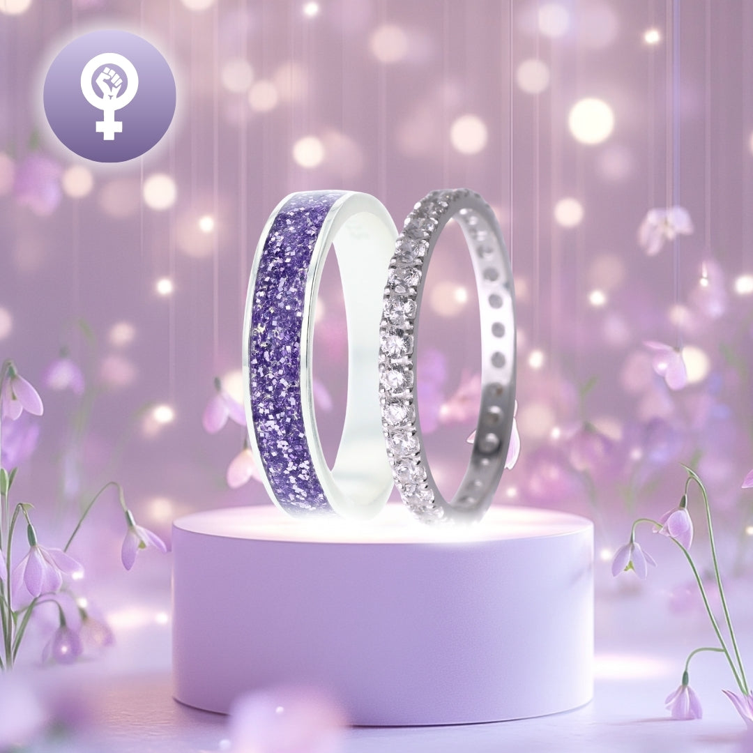 🟣 Set Women's Rights Day: 2 "Aura & Purple Glow" rings in 925 sterling silver (2/3 addon version)