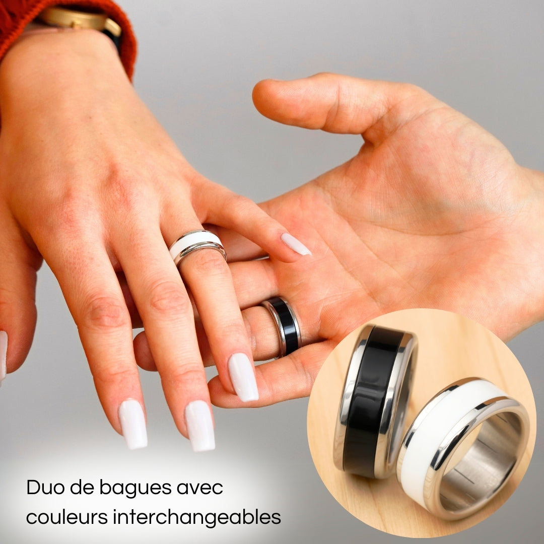 Ring-Set | 2 mood Ringe mit schwarz & weisse auswechselbare Innenringe