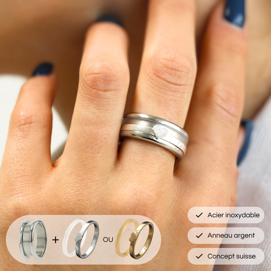 Ring set | Summer mood ring with interchangeable silver "hearts" ring