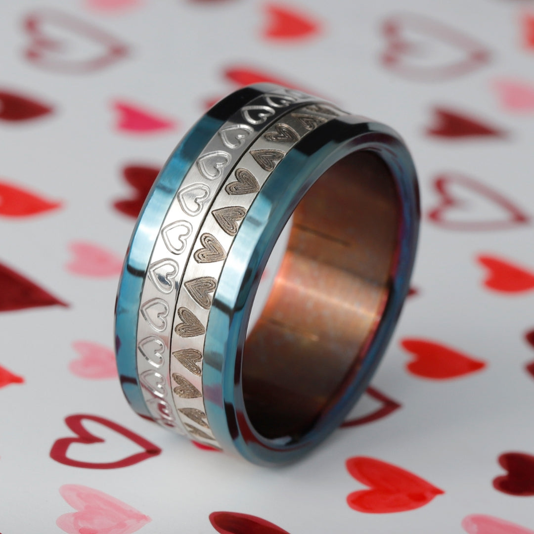 ❤️ Inner ring (medium addon) "unison love" in 925 silver,  engraved with oxidised hearts