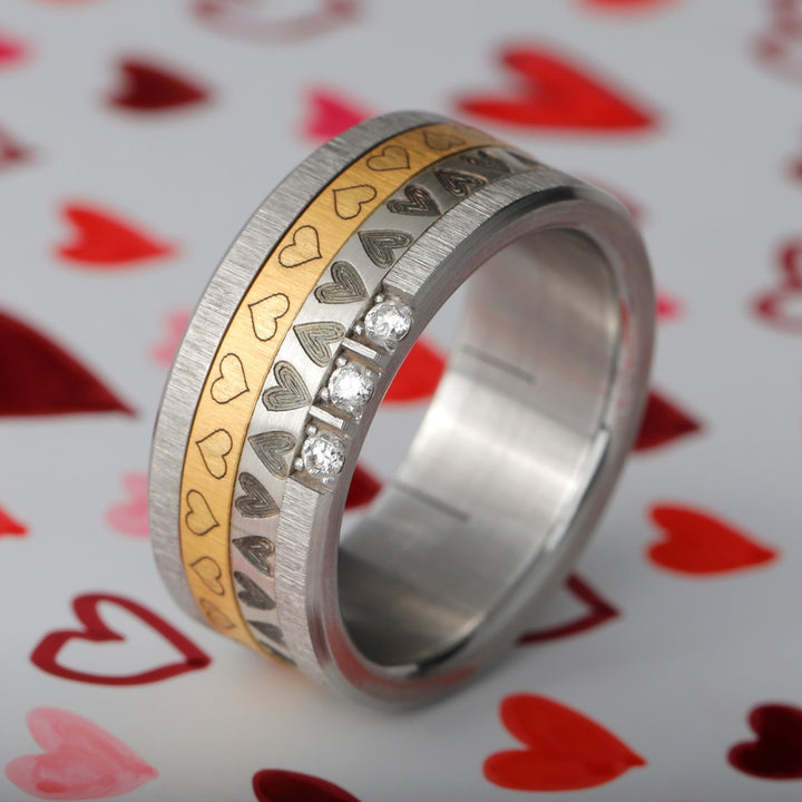 ❤️ Inner ring (medium addon) "unison love" in 925 silver,  engraved with oxidised hearts