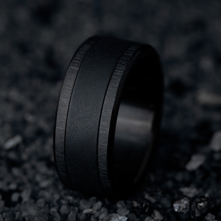 Bague mood interchangeable "Black Sand" en acier noir sablé