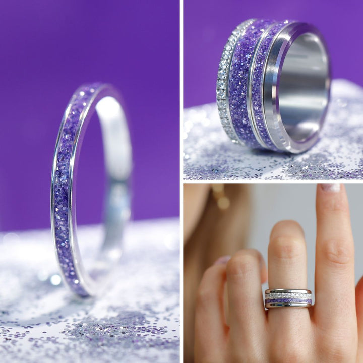 Purple glow  💜💜  Medium addon in 925 silver with a purple enamel coating - Glitter