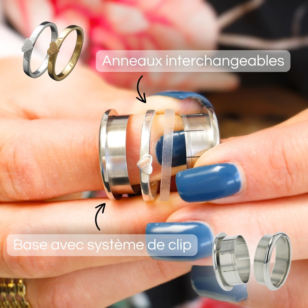 Ring set | Summer mood ring with interchangeable silver "hearts" ring