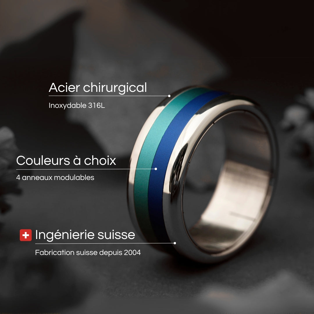 Bague mood complète - 4 couleurs interchangeables pour homme