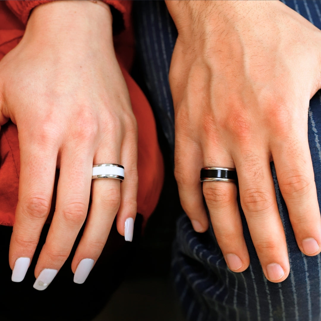 Ring-Set | 2 mood Ringe mit schwarz & weisse auswechselbare Innenringe