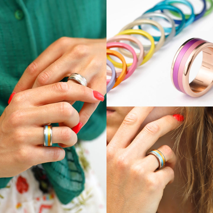 Ring-Set Sommerblumen + 4 Farben - Auswechselbarer mood Ring