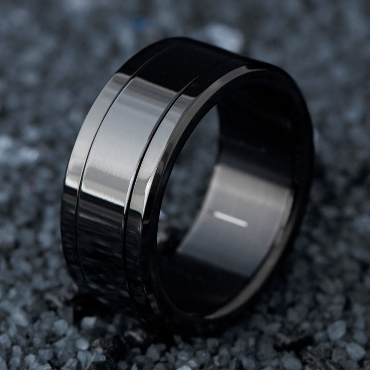 Bague mood interchangeable "Black Mirror" en acier noir poli