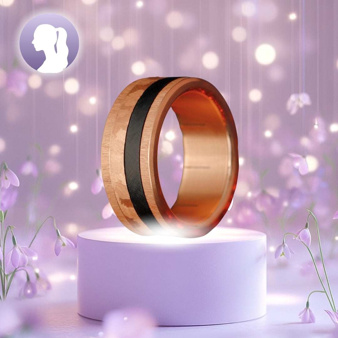 Bague mood complète Magma en acier noir et rose haut de gamme - bague mood interchangeable