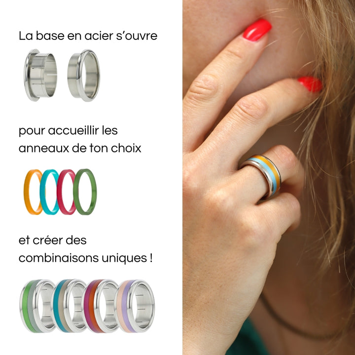 Bague mood interchangeable DUO avec 2 couleurs pour homme et pour femme