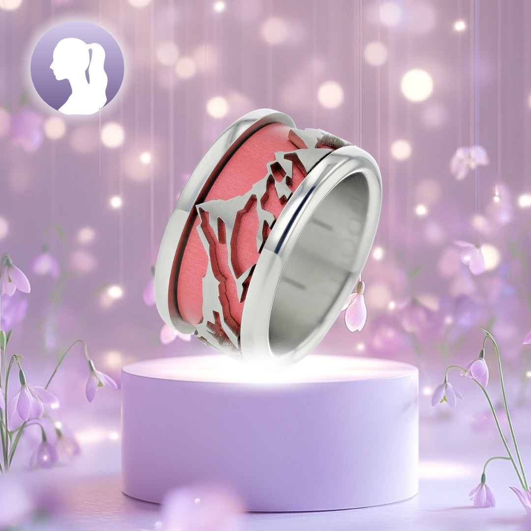 Bague mood complète avec gravure de montagnes 3D et couleur à choix - bague mood interchangeable