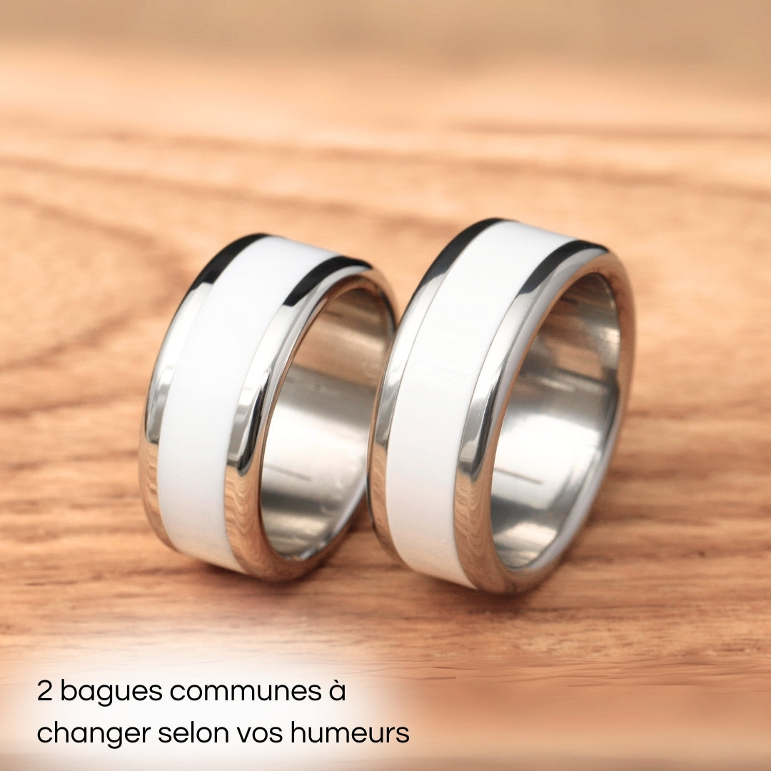 Ring-Set | 2 mood Ringe mit schwarz & weisse auswechselbare Innenringe