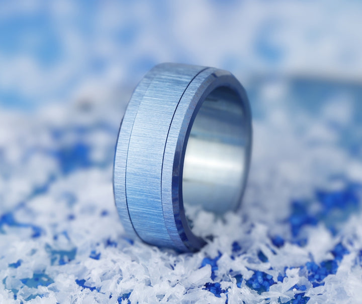 ❄️ EXTRA SMALL Fassung Polarblau aus Titan, geknitterte Ausführung für auswechselbaren mood Ring ❄️