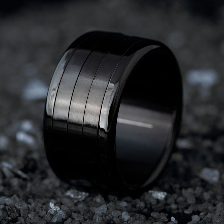 Bague mood interchangeable "Black Chrome" en acier noir poli