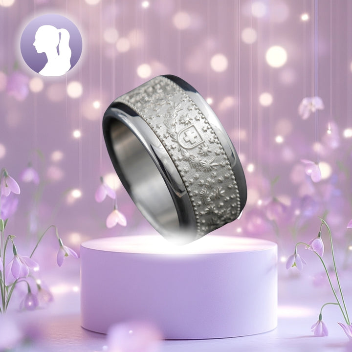 Bague complète - Helvetia en argent 925 avec motifs de pièce de monnaie suisse pour homme et femme