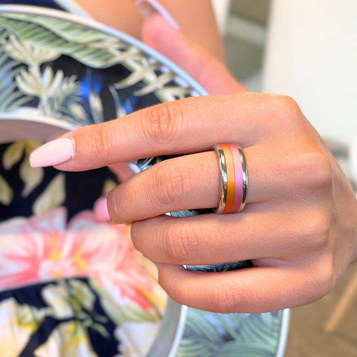 bague mood orange et rose