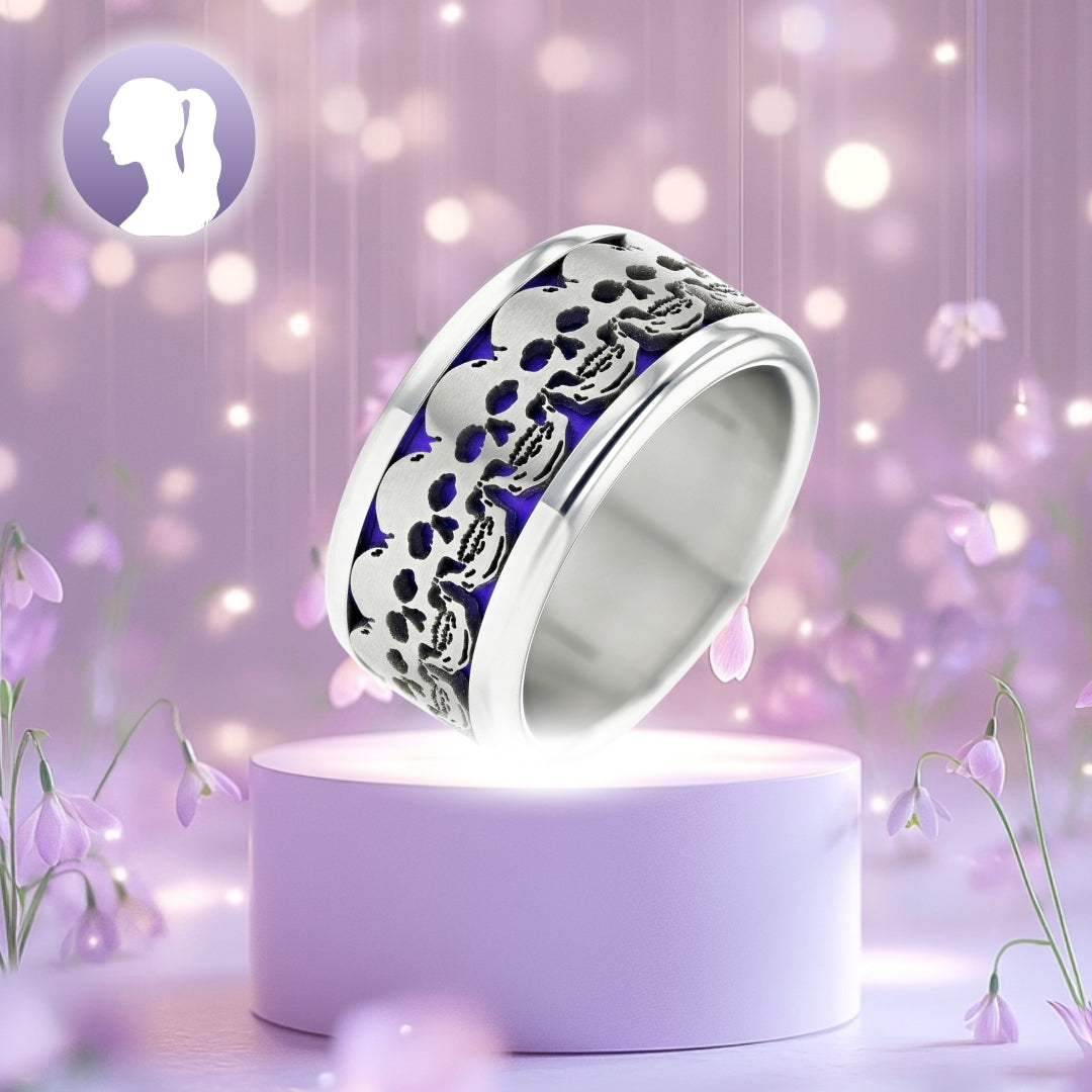 Bague mood complète avec gravure de têtes de mort en 3D et couleur à choix pour homme et femme