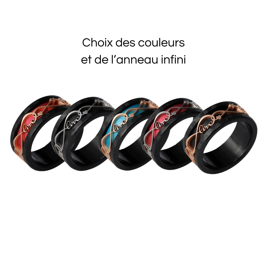 Bague mood "Amour éternel" en acier inoxydable avec anneau coloré interchangeable