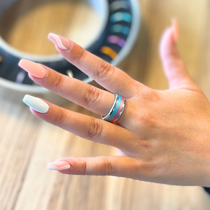 bague mood turquoise et rose