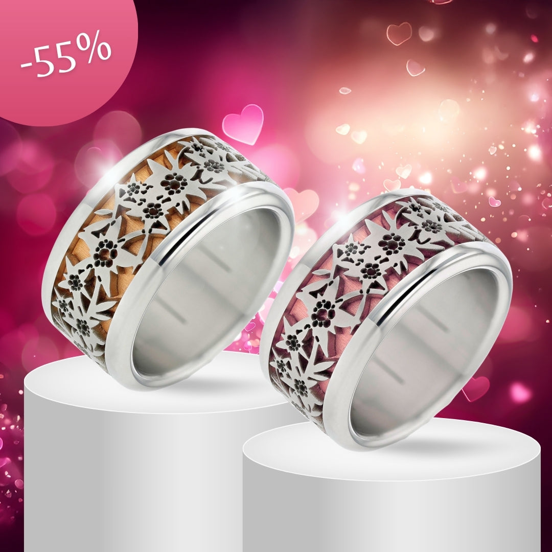 3D Edelweiss mood Ring - Schmuck mit Edelweiss-Blume und Farbe nach Wahl - Ring für Männer und Frauen