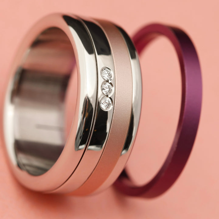 Ring-Set mit 3 Diamanten - Auswechselbarer mood Ring