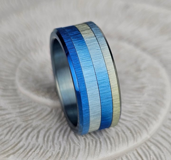 ❄️ EXTRA SMALL Fassung Polarblau aus Titan, geknitterte Ausführung für auswechselbaren mood Ring ❄️