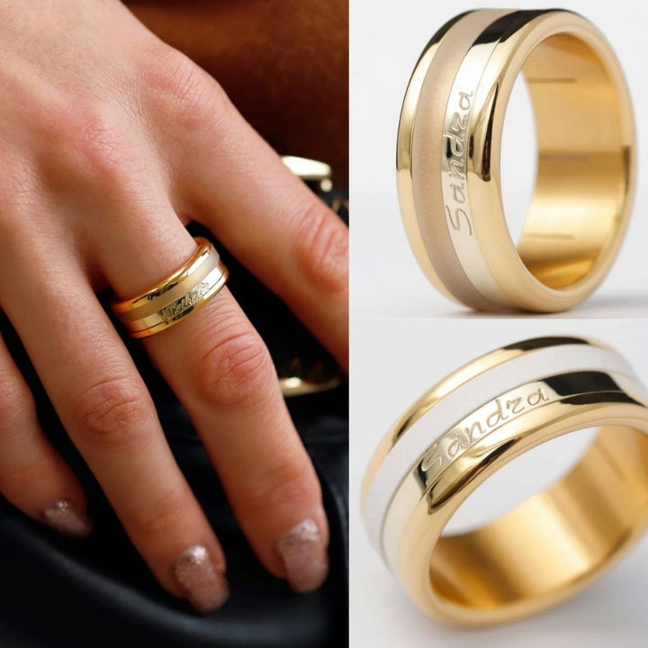 Ring set | Personalized first name engraving | Yellow gold