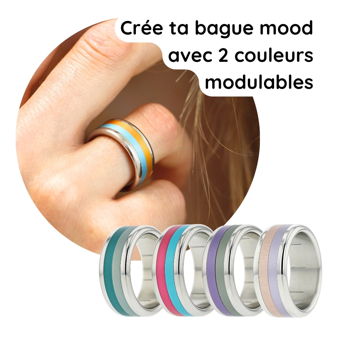 Bague mood interchangeable DUO avec 2 couleurs pour homme et pour femme