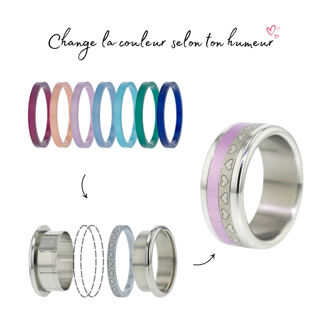 Bague mood coeurs Lovely avec couleur interchangeable