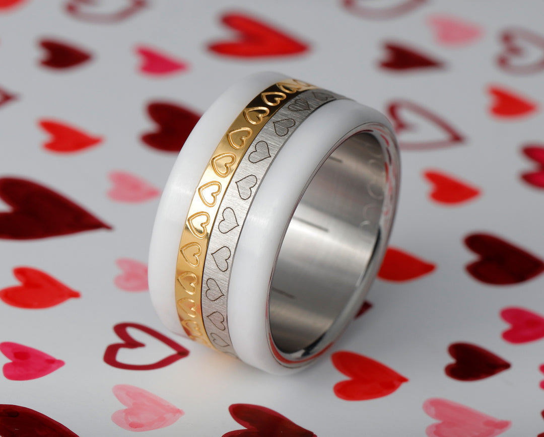 ❤️ Inner ring (medium addon) "unison love"in steel, engraved with hearts - 2