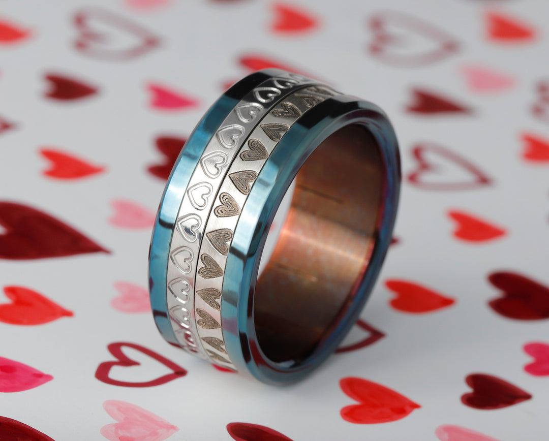 ❤️ Inner ring (medium addon) "unison love"in steel, engraved with hearts - 2