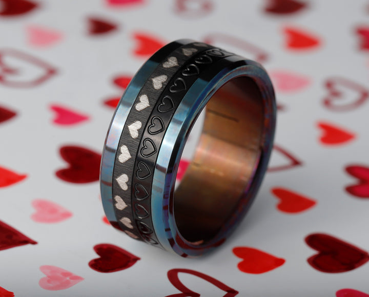 ❤️ Inner ring (medium addon) "unison love" in steel, black finish, engraved with hearts