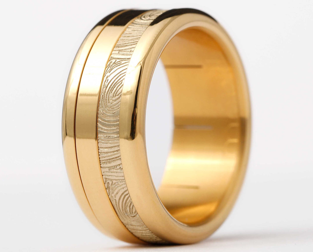 Ring-Set | „Full Digit“ mit persönliche Gravur eines Fingerabdrucks | Yellow Gold