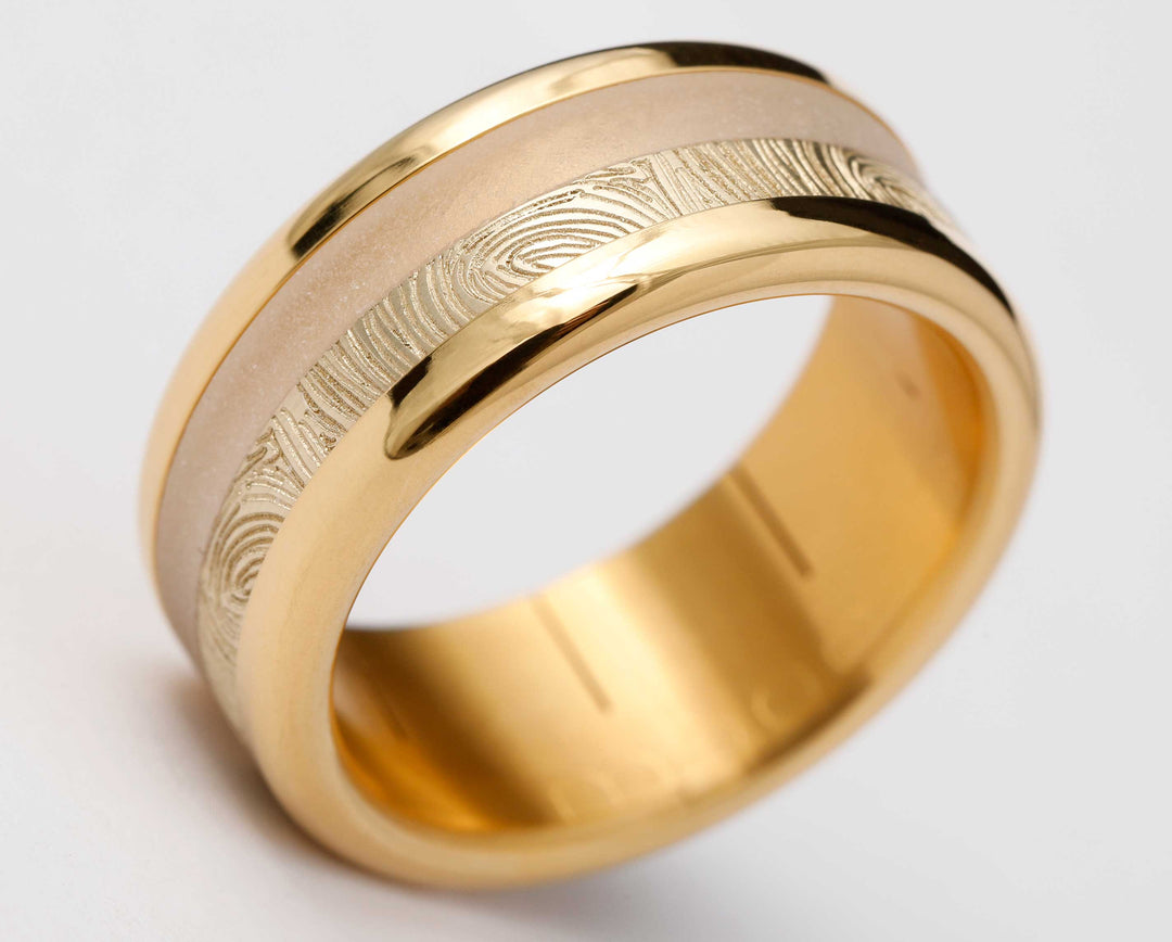 Ring-Set | „Full Digit“ mit persönliche Gravur eines Fingerabdrucks | Yellow Gold