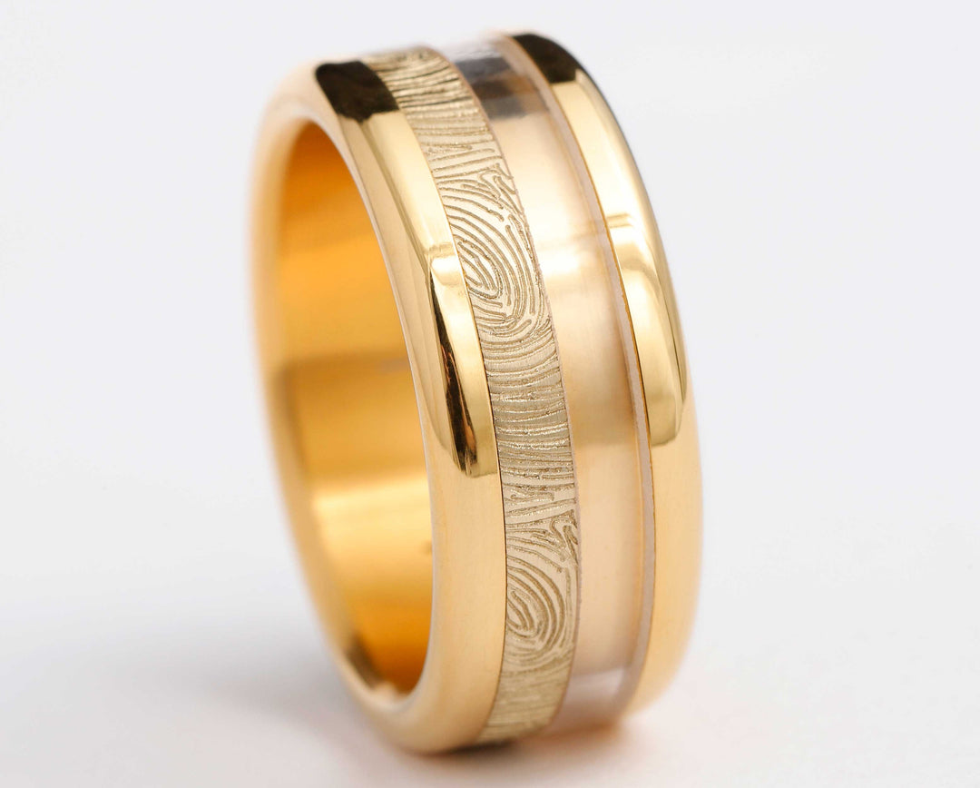 Ring-Set | „Full Digit“ mit persönliche Gravur eines Fingerabdrucks | Yellow Gold