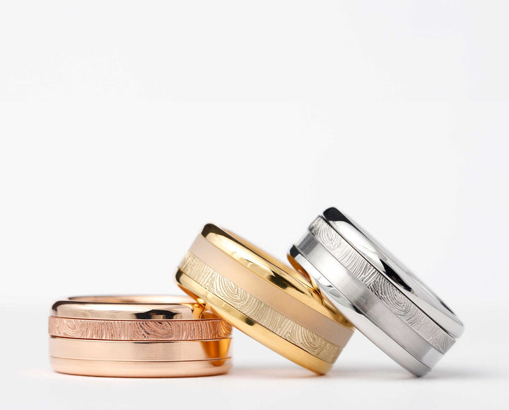 Ring-Set | „Full Digit“ mit persönliche Gravur eines Fingerabdrucks | Pink Gold