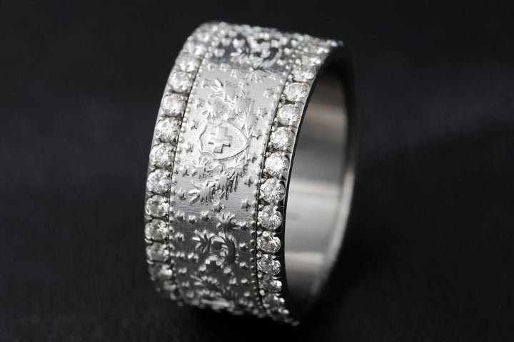 Bague complète - Helvetia en argent 925 avec motifs de pièce de monnaie suisse pour homme et femme