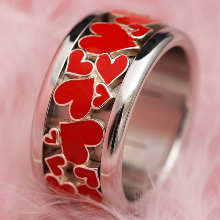 bague interchangeable mood coffret avec des coeurs rouges en argent