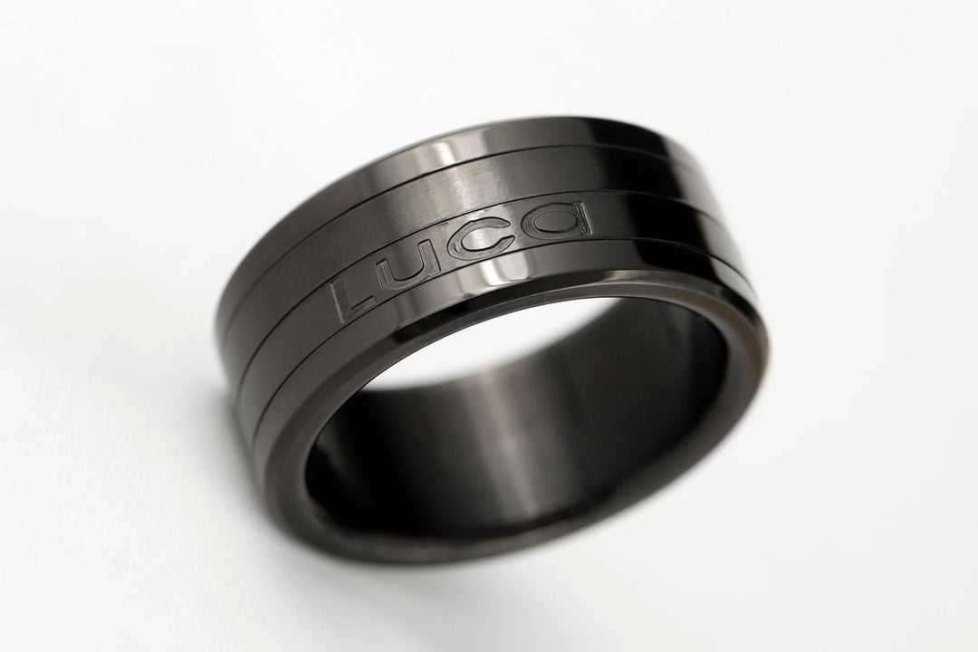 Ring-Set | Personalisierte Gravur eines Namens | Black