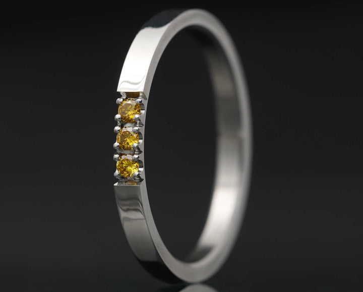 Medium Addon in polished steel set with 3 yellow diamonds "PUR"