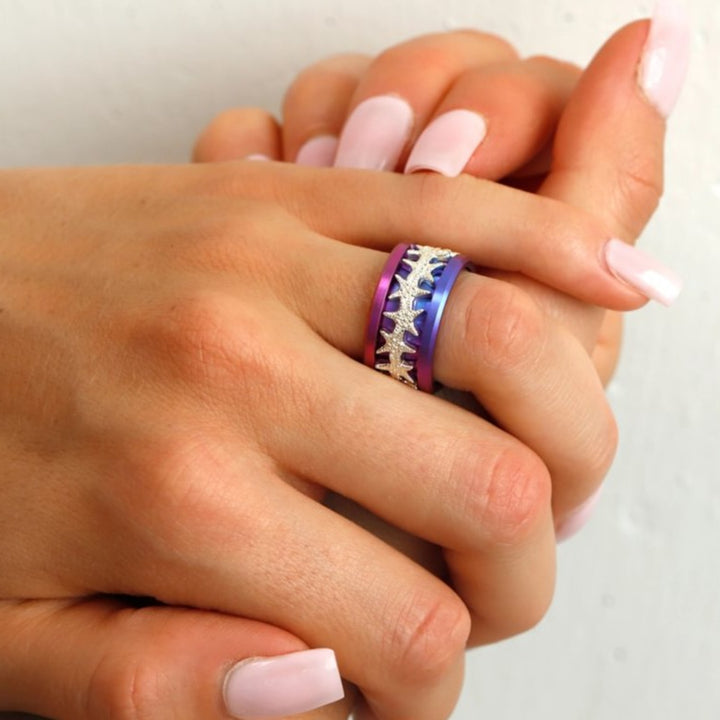 💙💜 Base small en titane finition polie au dégradé INDIGO - (bleu - rose - violet) pour créer ta bague mood